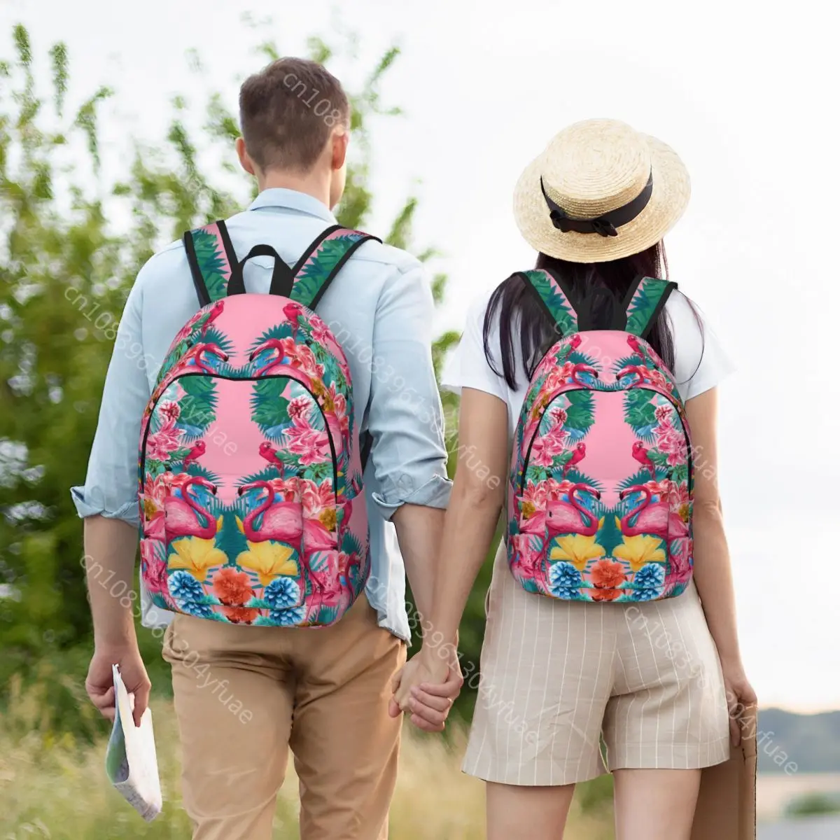 Flamingo Backpack Tropical Garden Youth Polyester Travel Backpacks Pattern Kawaii School Bags Rucksack Christmas Gift