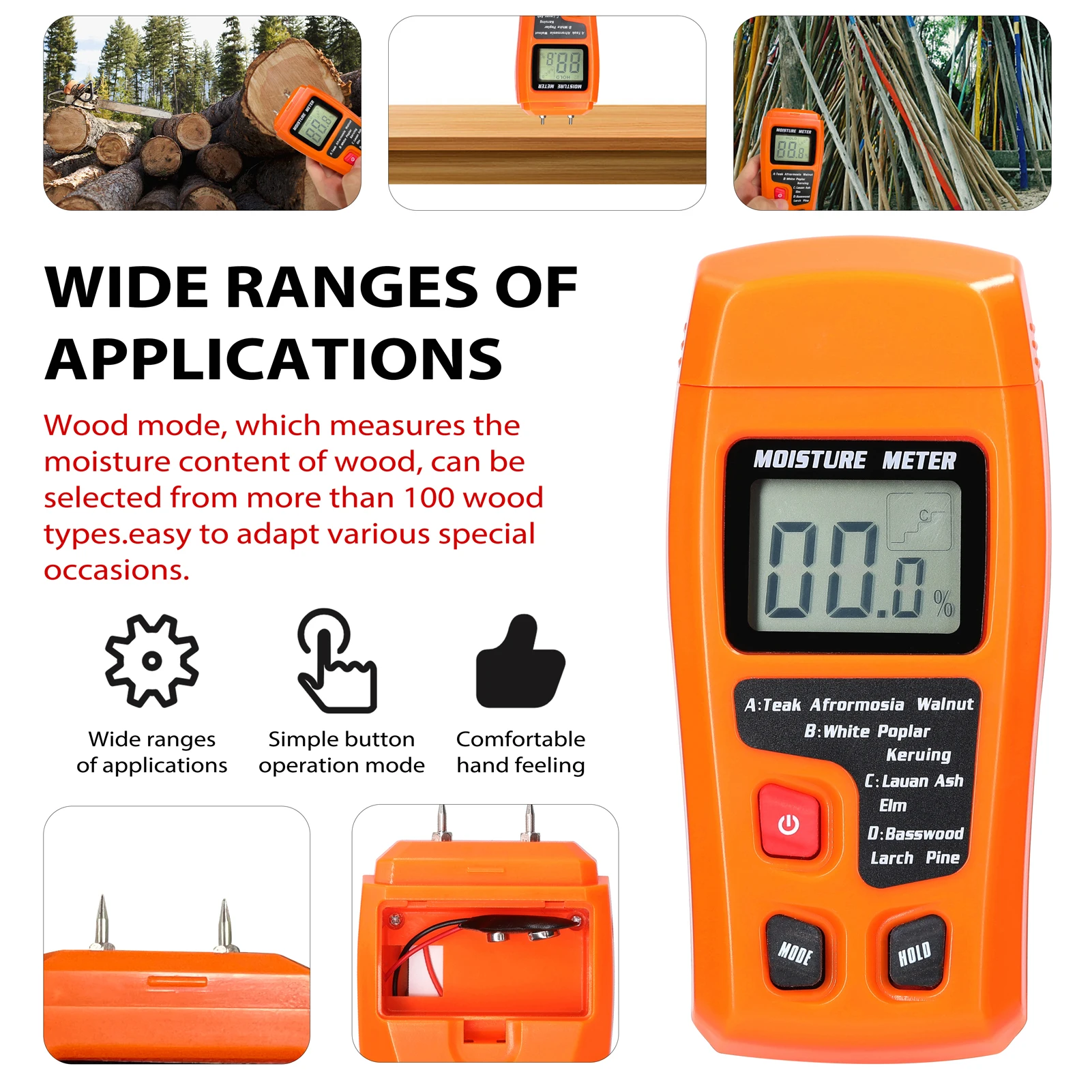 Digital Wood Moisture Meter Timber Humidity Tester Moisture Content