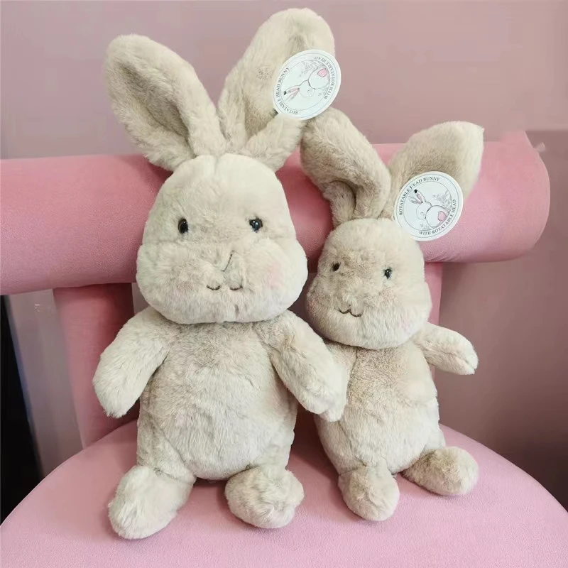 New Soft Folding Ear Bunny Plushies With Rotable Head Lovely Blusher Rabbit Latte Doll Stuffed Toy For Kids Birthday Easter Gift lovely newborn hospital hat preemie boys girls beanie solid with bear ears infant baby hats for spring autumn gift