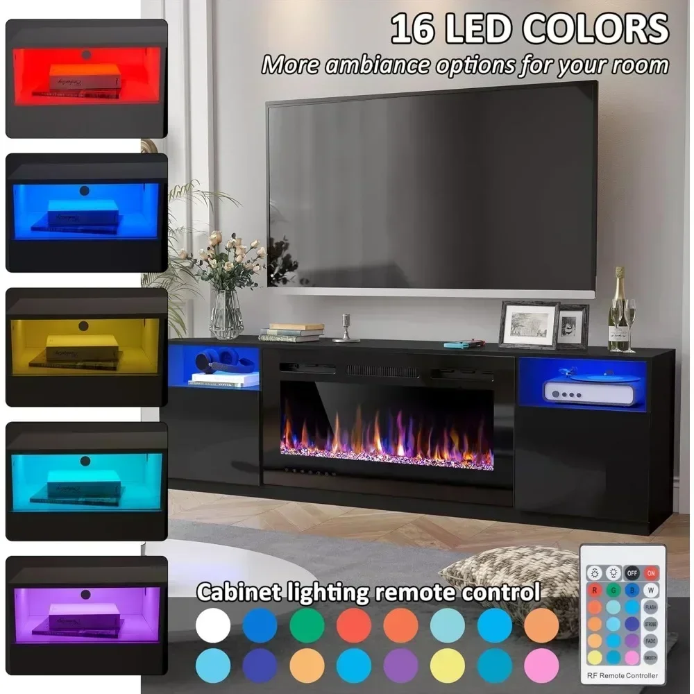Electric Fireplace 70" Fireplace TV Stand For TVs Up to 80" With 36" Electric Fireplace TV Console For Living Room LED Light Entertainment Center