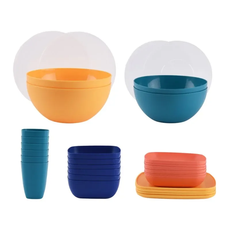 

32-Piece Plastic Square Dinnerware Bundle Set, Assorted Colors