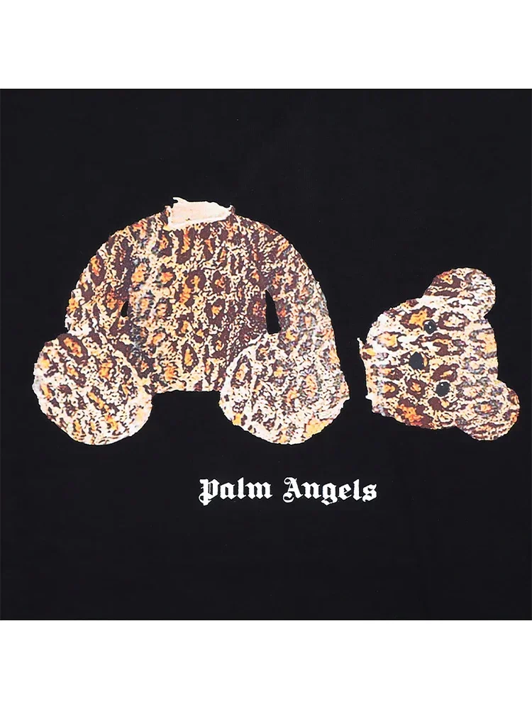 Palm Angels Men Women Couples Fashion Cotton Cartoon Bear Leopard Print Embroidery Loose T-Shirt Trend Casual Tops