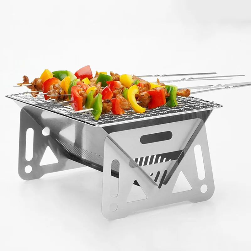 야외 미니 카드 접이식 휴대용 소형 분해 바베큐 바베큐, 캠핑 스테인레스 스틸 다목적 그릴