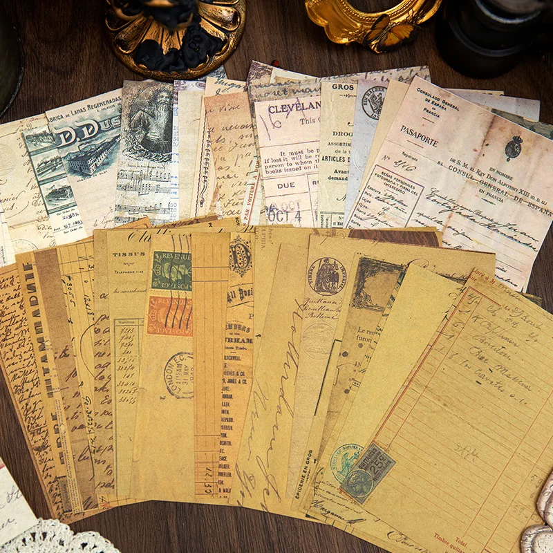 Vintage Old paper Decorative Diary Scrapbooking Background paper 100 Sheets handmade DIY Junk Journal Collage material