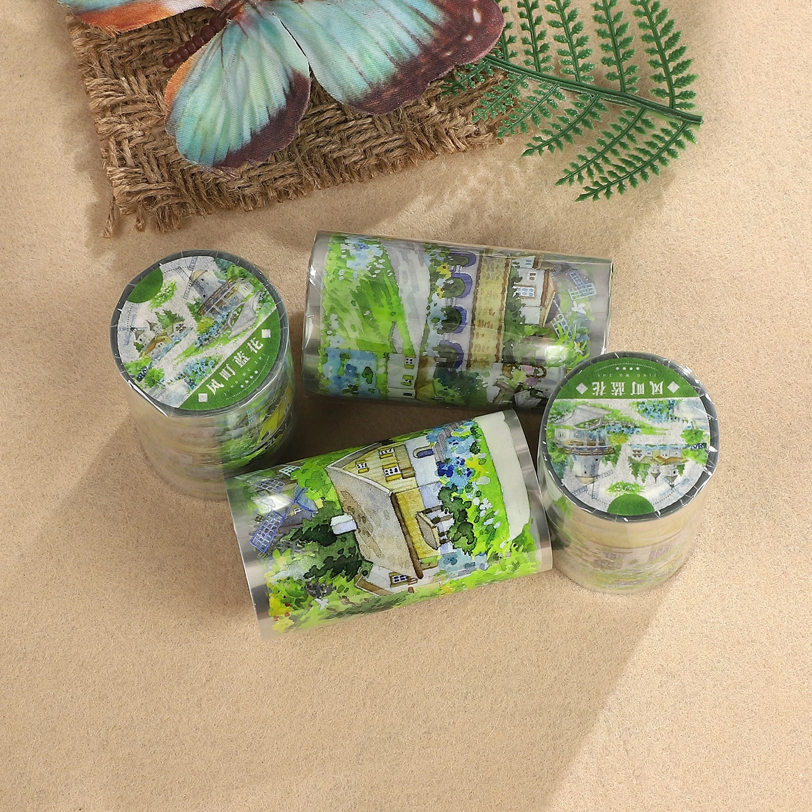 70mm*5m 빈티지 식물 꽃 농장 풍차 풍경 PET 테이프 크리에이티브 DIY 저널 재료 콜라주 스크랩북킹 문구류