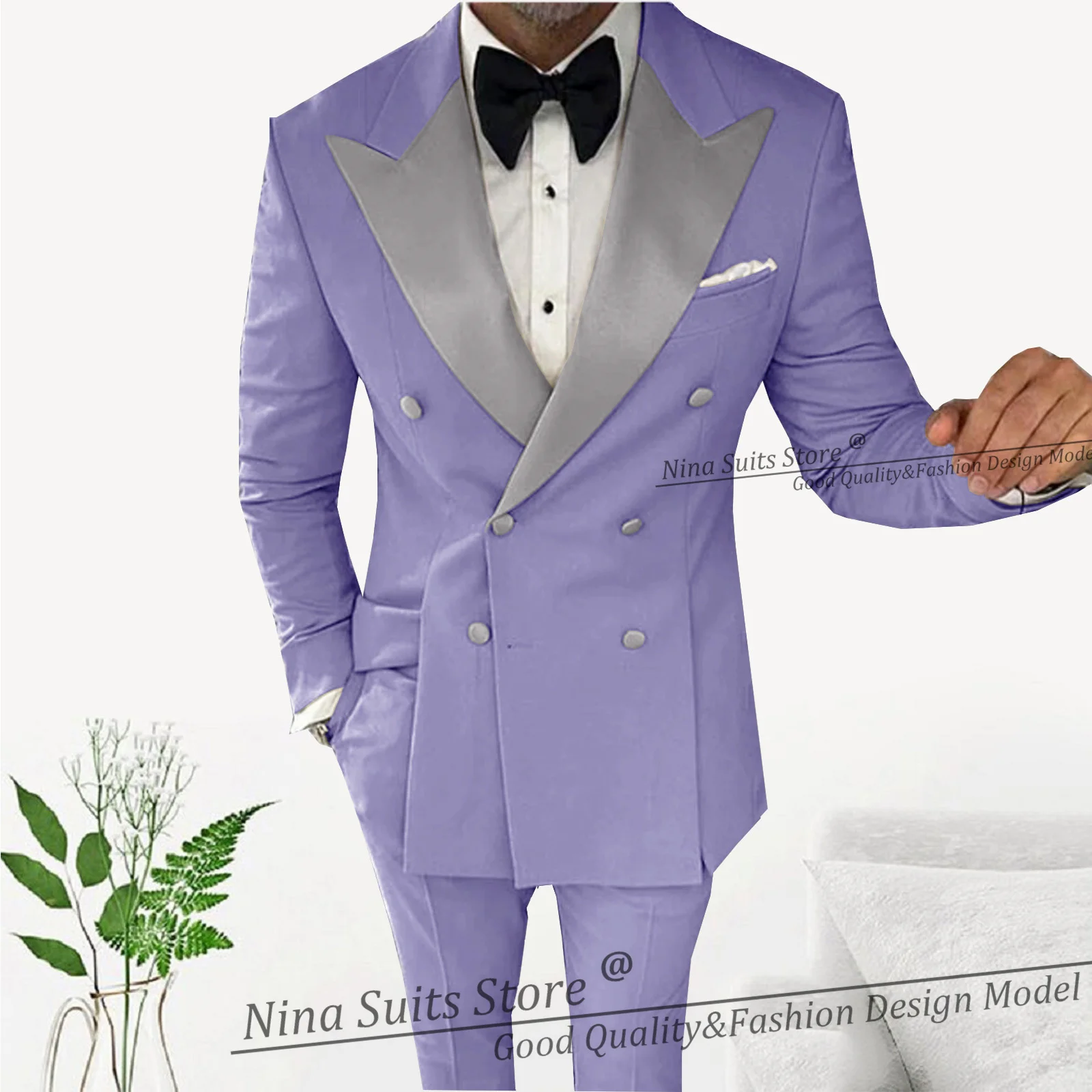 G&N New Male Suit Blush Pink Tailor-Made 2 Pieces Set Fashion Silver Peak Lapel For Business Party Wedding Groom Tuxedos