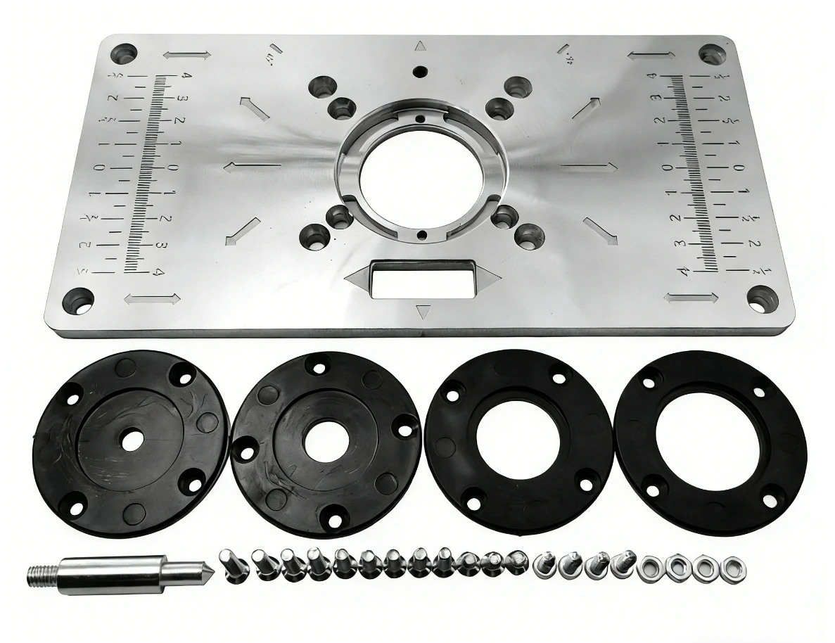 Aluminum Router Table Insert Plate for Woodworking Benches with Rings