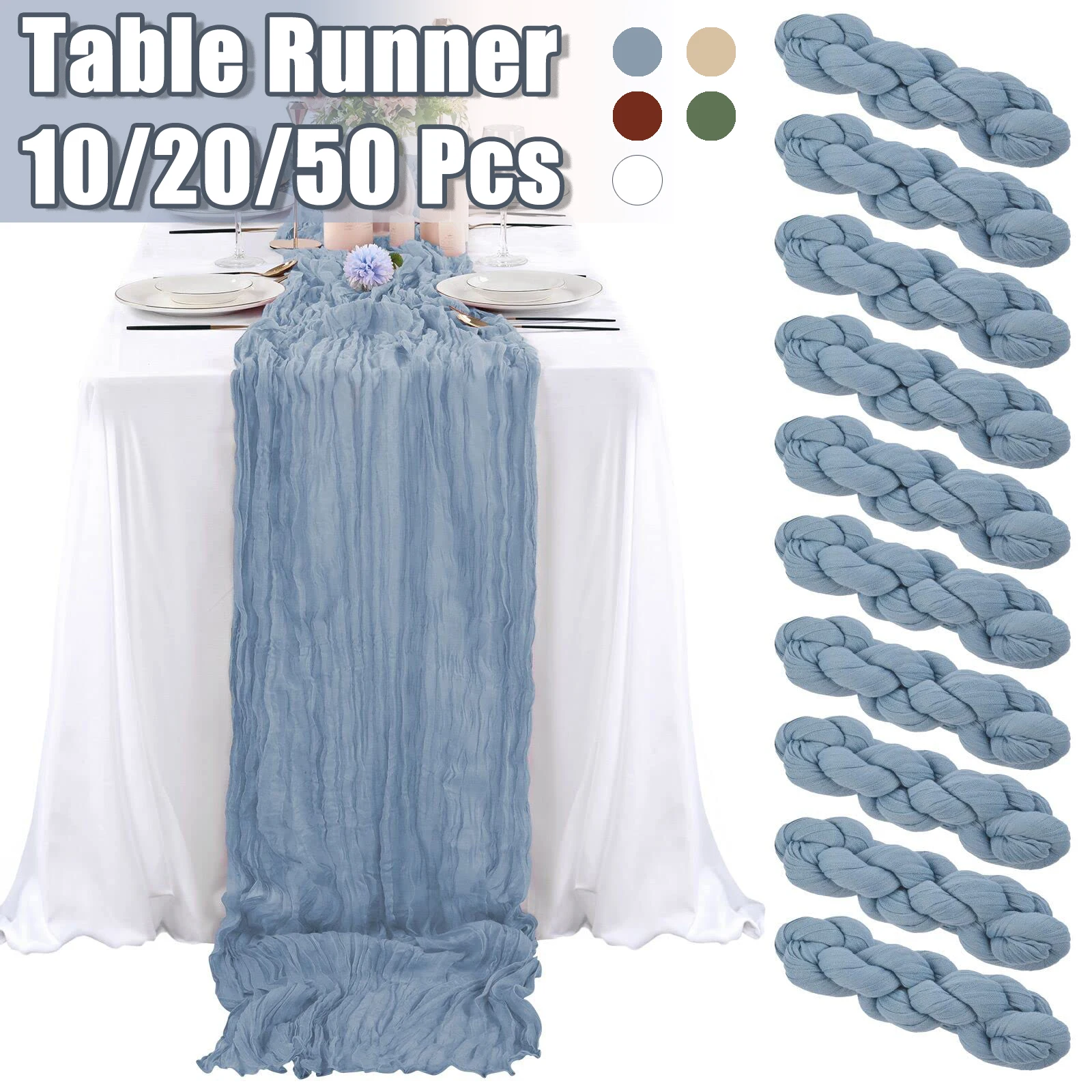 10/20/50Pcs Cheesecloth Table Runner 10Ft Gauze Table Runner Boho Wedding Tablecloth Dusty Blue for Bridal Shower Holiday Party
