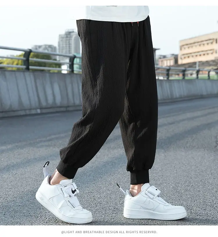 Description Picture 4 of item2024 New Summer Fashion Ultra-thin Style Versatile Loose Casual Oversized Trend Ice Silk Quick Drying Cropped Leggings for Men