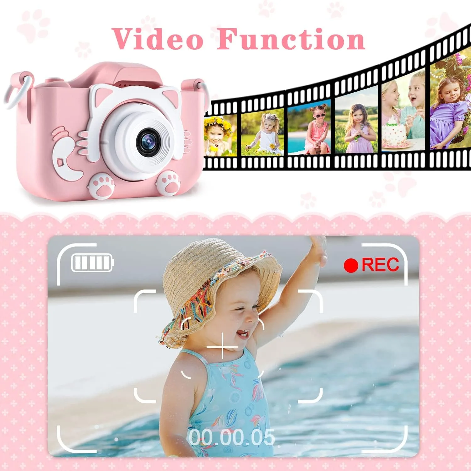 실리콘 케이스가 있는 어린이 카메라, 1080P HD 디지털 비디오 카메라, 2.0 인치 어린이 카메라, 크리스마스 생일 선물 장난감