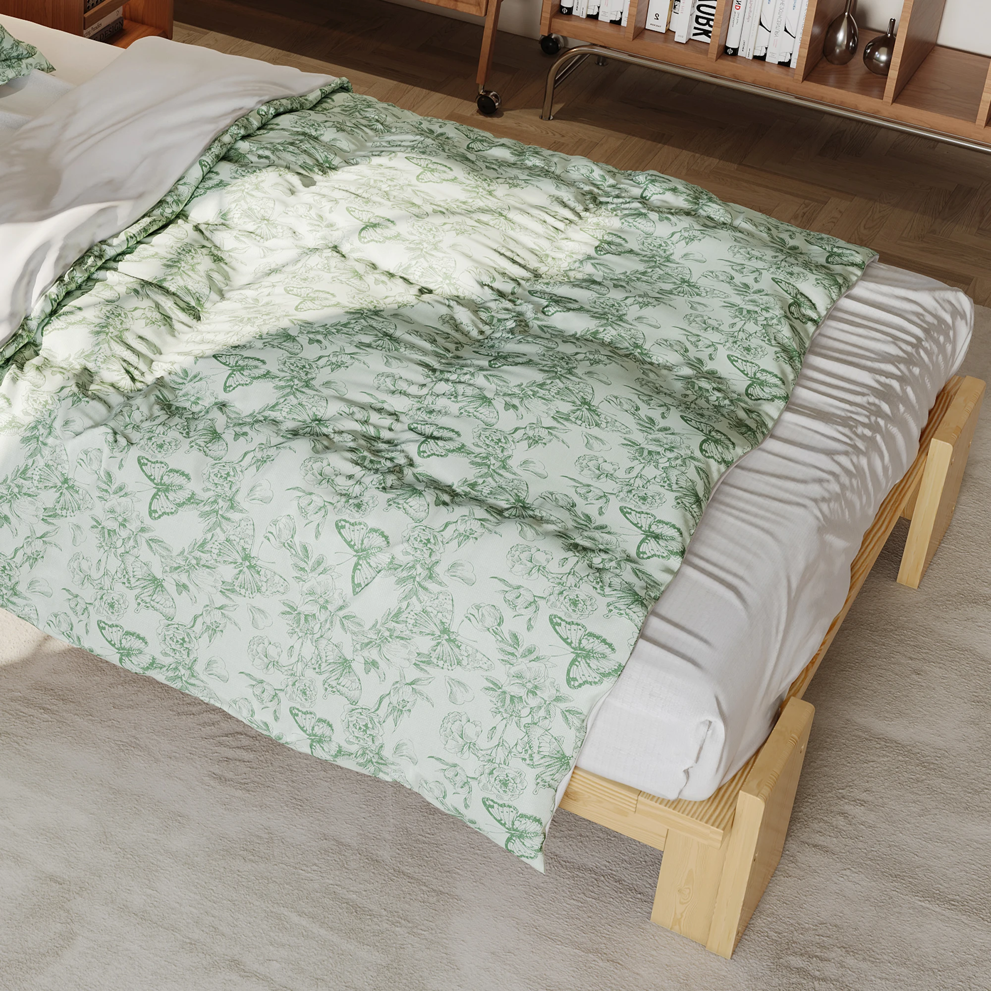 Polsterbett, Einzelbett, Kinderbett, gepolstertes Kopfteil mit Klettverschluss, stabile Lattenroste, breitere Bettbeine, naturfarben – Detail 17
