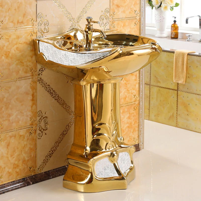 

Pedestal Basin Wash Basin Bar Floor Type Washbasin Ceramic Gold Split Wash Inter-Platform Basin