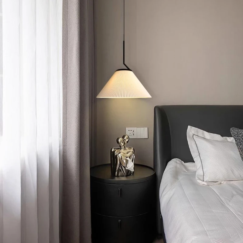 

2024 New Retro Cloth Pleats Pendant Light Nordic Home Decor Bedroom Living Room Restaurant Chandeliers Danish Designer LED Light