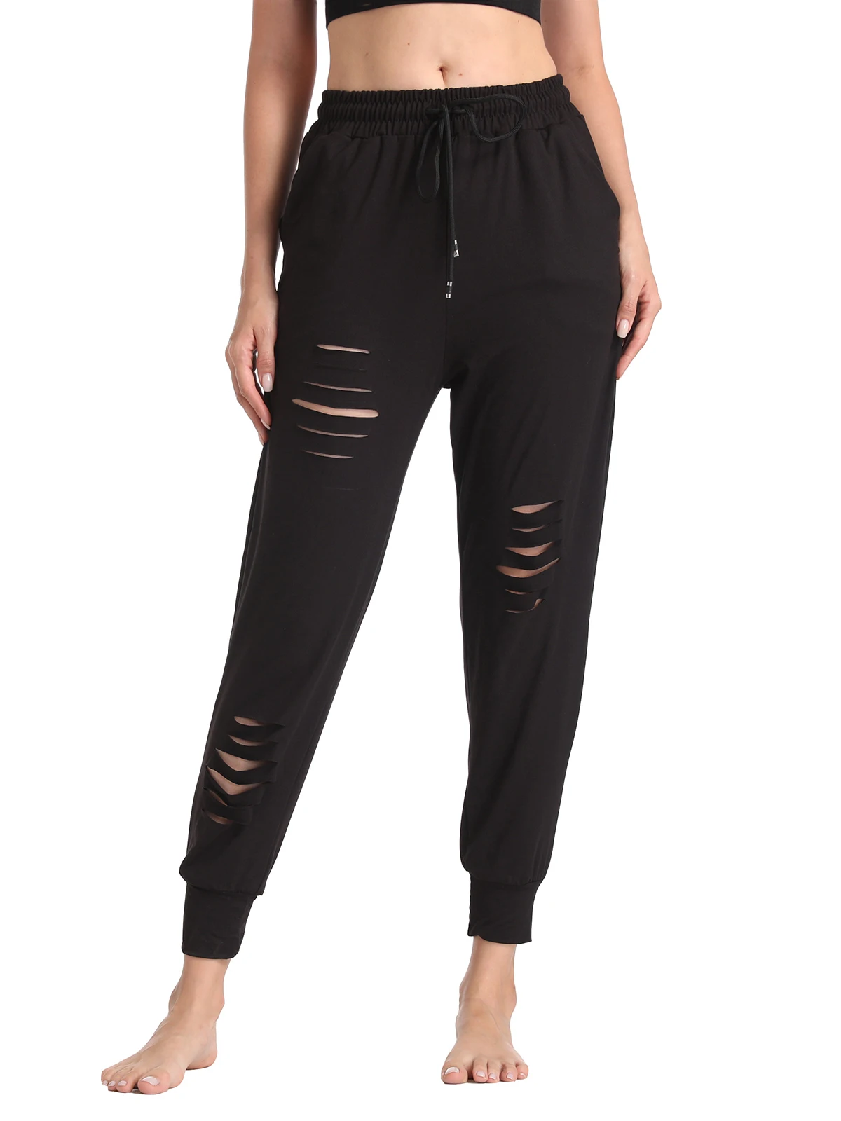 Ladies Elastic Waist Fashionable Ripped Pants Casual Versatile Streetwear Long Pants for Women Ropa Mujer Sweatpants YT91018-1