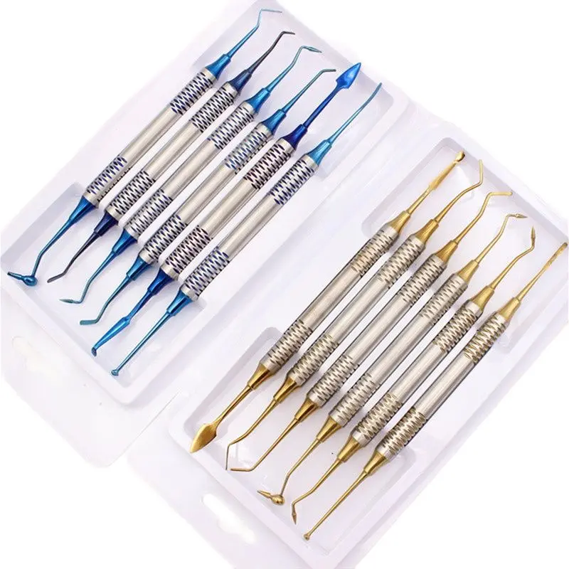 

6Pcs Dental instrument Composite Resin Filling Spatula Titanium Plated Head Filler Thick Handle Restoration Set Dentisty Tool