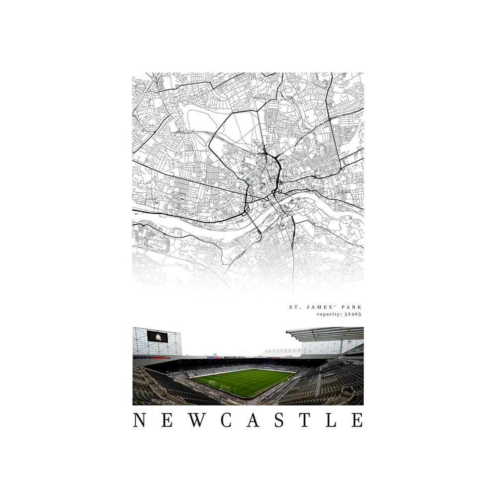 UK Football Stadium City Map Canvas Wall Art - Black and White Soccer Fan Home Decor (Unframed)