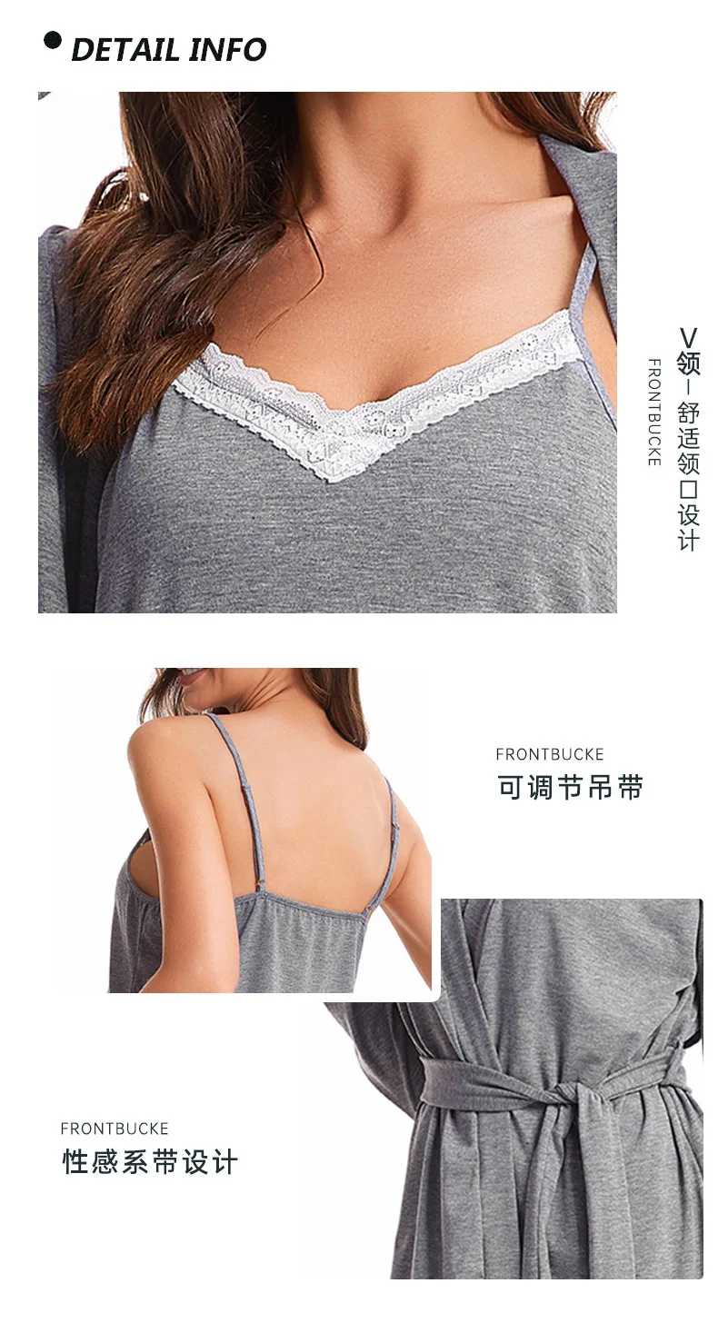 Frauen Pyjamas Baumwolle Weste + Langarm Top + Hose Drei Stück Set Für Hause Kleidung Pijama Feminino Neue nachtwäsche Zum Schlafen – Detail 7
