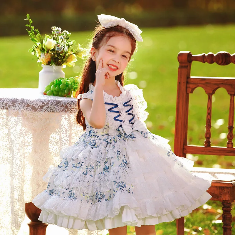 

Summer New Girls Lolita Lace Princess Dress Children's Fluffy Dress Girl Kids Sleeveless Floral Dress Party Dress For Kids Girl