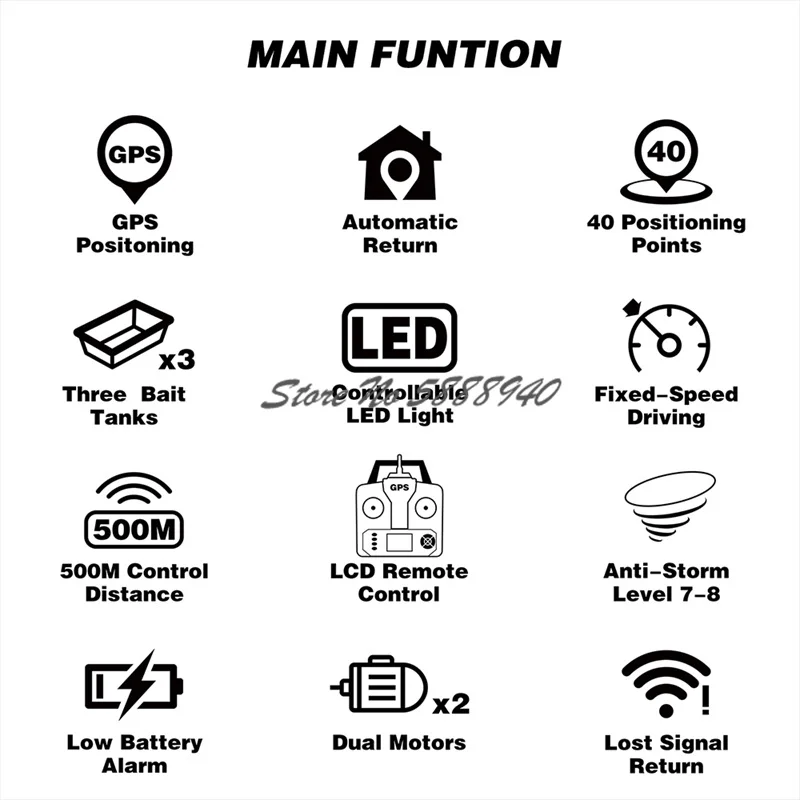 40Point GPS Auto Return Large Remote Control Bait Boat 500M 3 Hopper Fixed Speed Cruise Waterproof High Speed RC Fishing Boat remote control boat