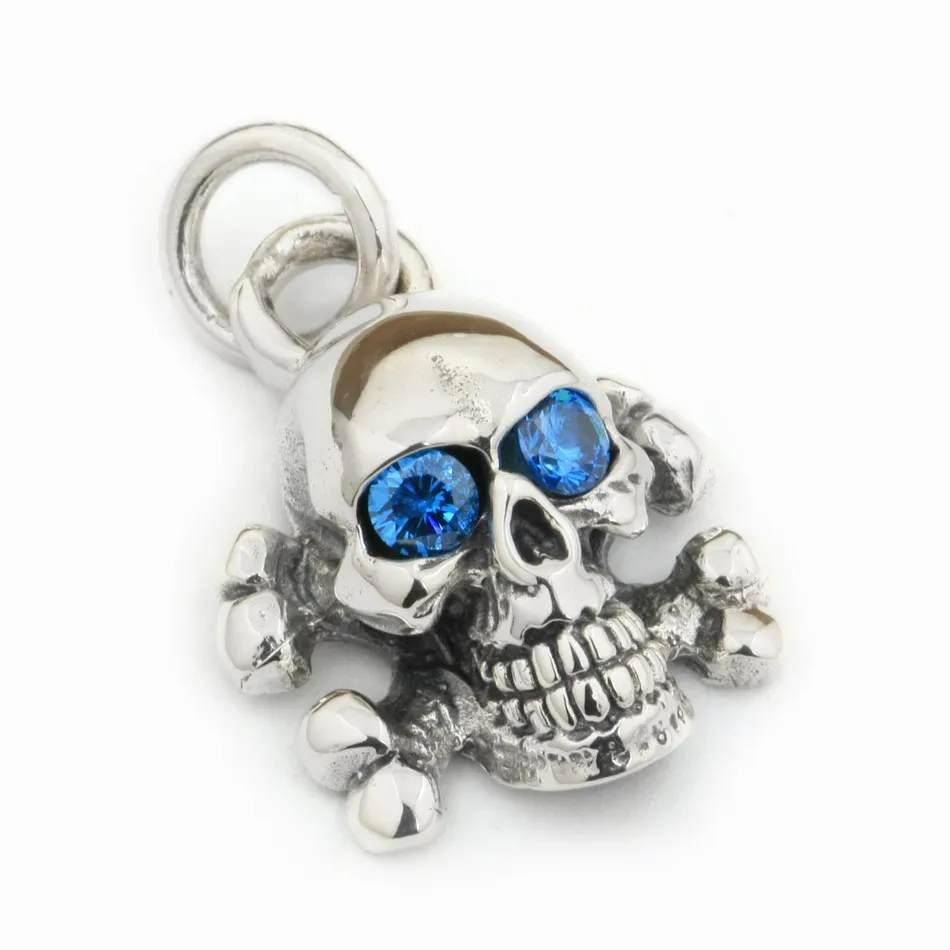 

CZ Eyes Skull Cross Bone 925 Sterling Silver Pirate Pendant 8C110