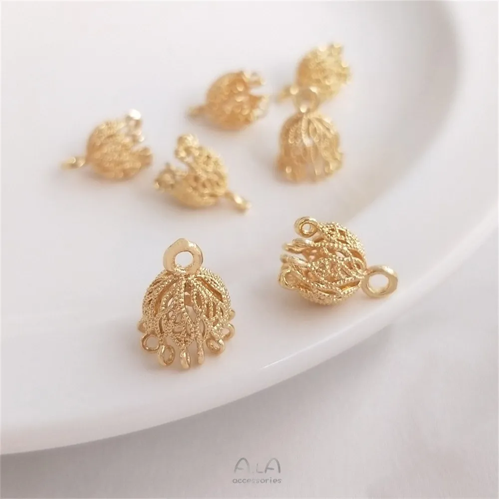 

14K Gold-filled Flower Cap, Multi-hanging Hole Tassel Hat, Handmade DIY Earrings, Charm, Hairpin, Material Accessories K137