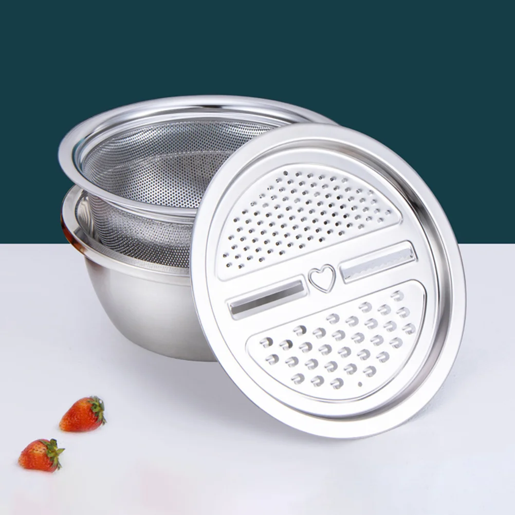 

Gift Three-piece Set Kitchen Vegetable Stainless Steel Grating Slice Grater Sink Drain Basket Rice Sieve Home Basin