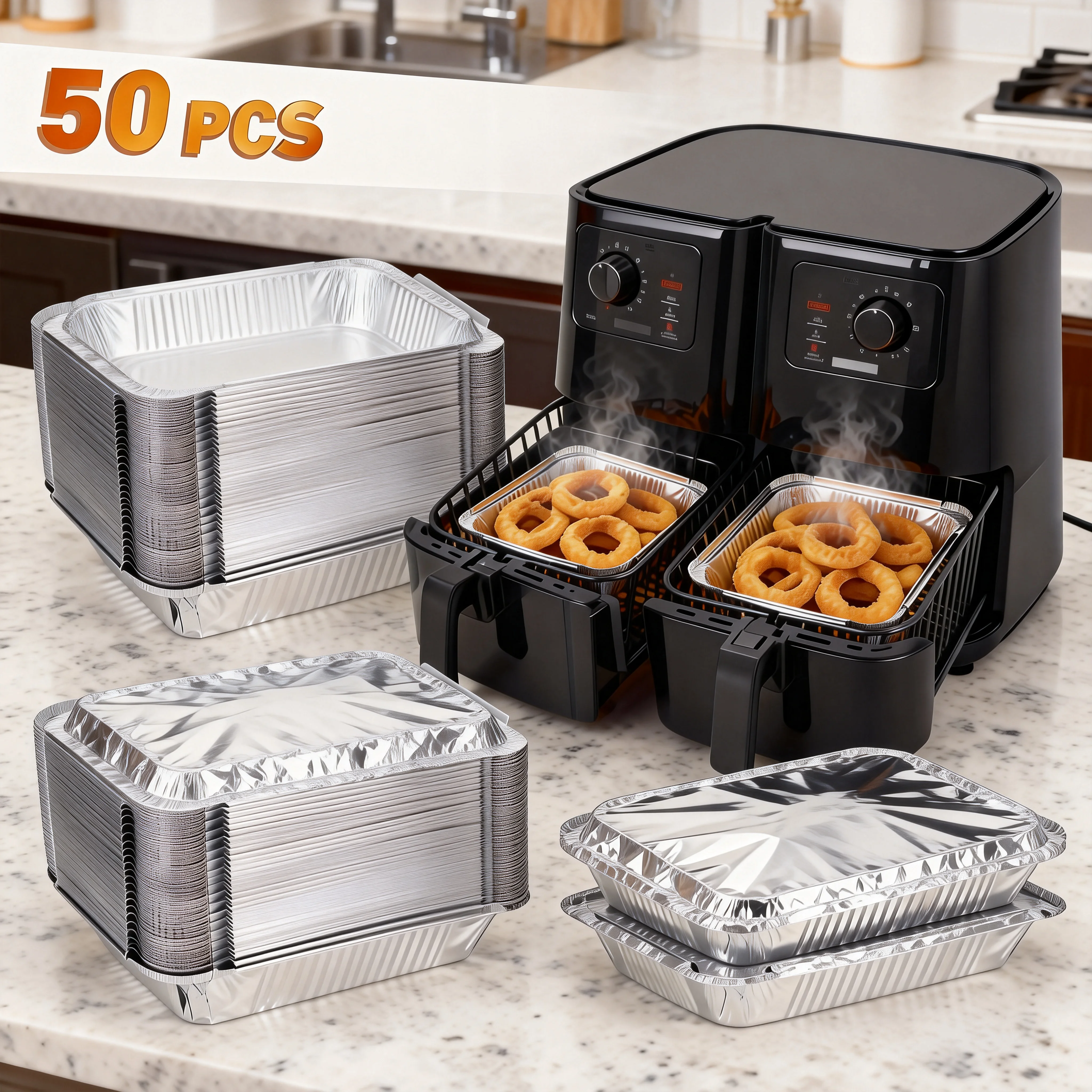 50x Wiederverwendbare Aluminiumfolien-Abdeckungen – Lebensmittelecht, Hitzebeständig -40 Bis 260°C, Für Küche & Grill