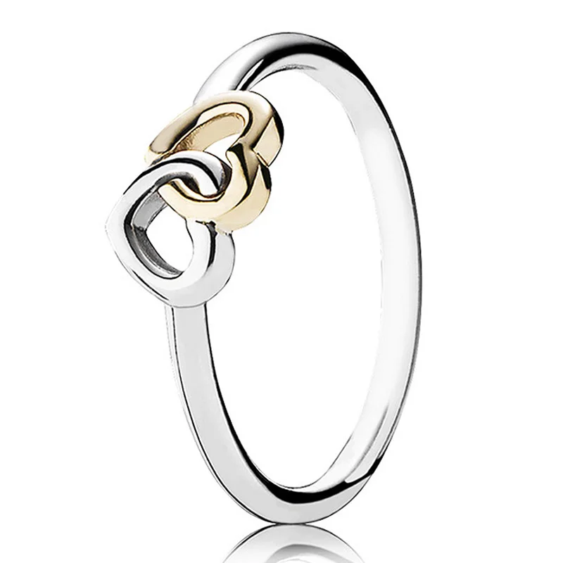 

Original Golden Shine Two Tone Entwined Hearts Rings For Women 925 Sterling Ring Wedding Party Gift Europe Jewelry