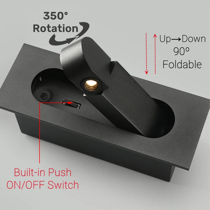 LED Wall Lamp Nordic Embedded LED Wall Lights 3W Angle Adjustable Folding Indoor Reading Sconce Lamp Bedroom Bedside Study Wall Lights Fixture