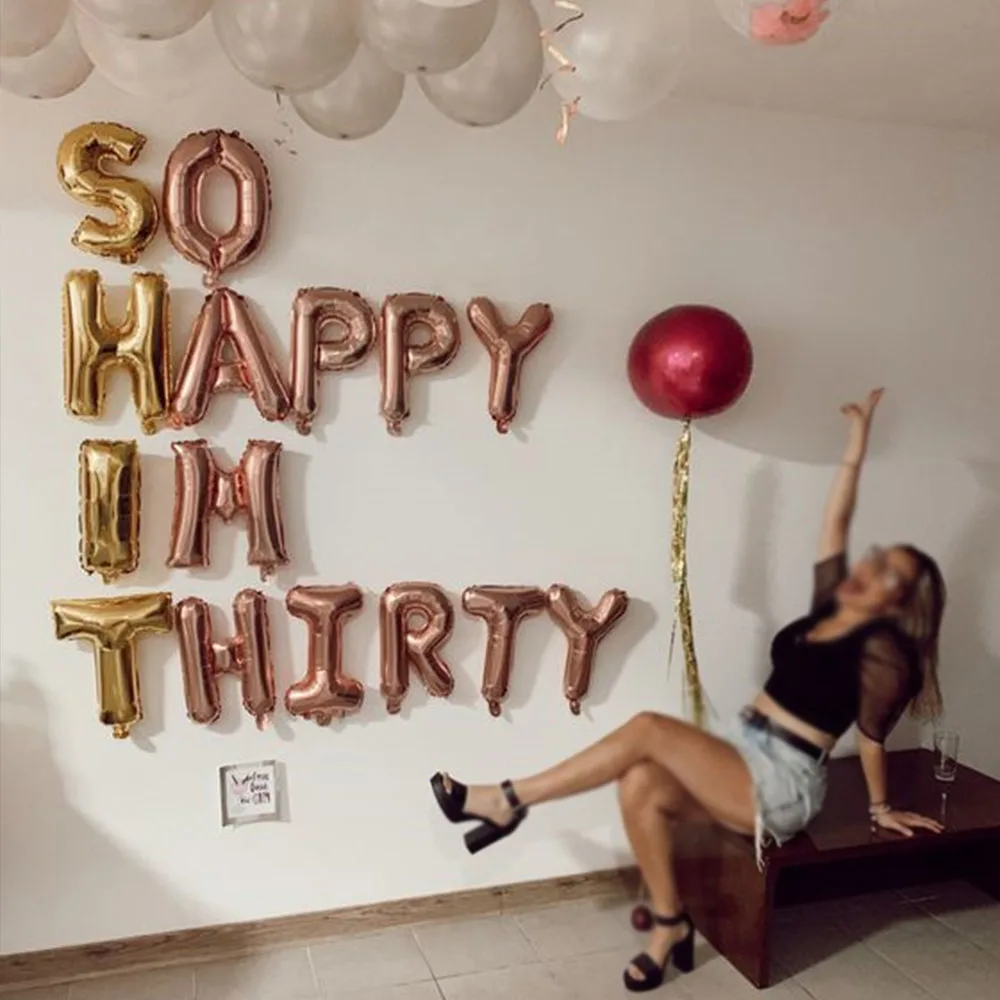 

15pcs/lot 16Inch Mixed Rose Gold Foil Letter Balloons 30th Birthday Party Decorations So Happy Im Thirty Balloons Banners