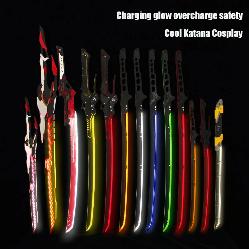 

108cm Cyberpunk Glowing Katana Cosplay Lightsaber Belt Style Acrylic Boy Toy Sword Model Props Figures Ornament Gifts