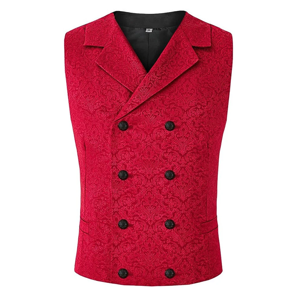 Cosplay Gothic Victorian Waistcoat for Men Steampunk Style Vest Unique Decorative Pattern Red/Black/White S 3XL