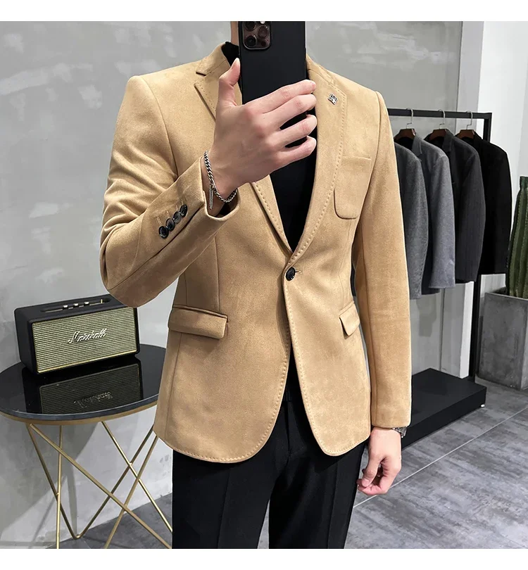 Description Picture 3 of itemFashion England Style Autumn Winter Thick Men's Velvet Suit Jacket / Male High Quality 2023 New Plus Size Blazers Coat
