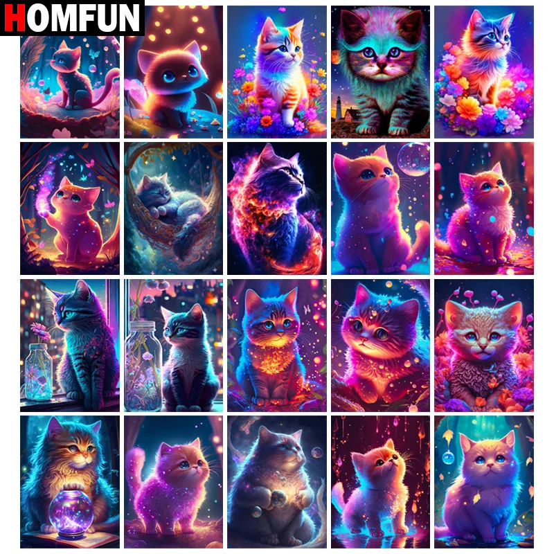 

Алмазная живопись HOMFUN «Кот», вышивка крестиком, фото на заказ, квадратная круглая вышивка, домашний декор