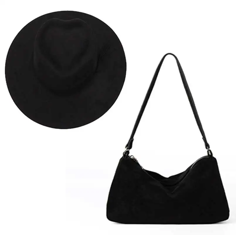 khaki suede hat and bag set heart shape top matching tassel accessories autumn and winter women's felt hat wide hat chapeau Khaki suede hat and bag set Heart shape top Matching tassel accessories Autumn and Winter Women's Felt Hat Wide Hat chapeau 4