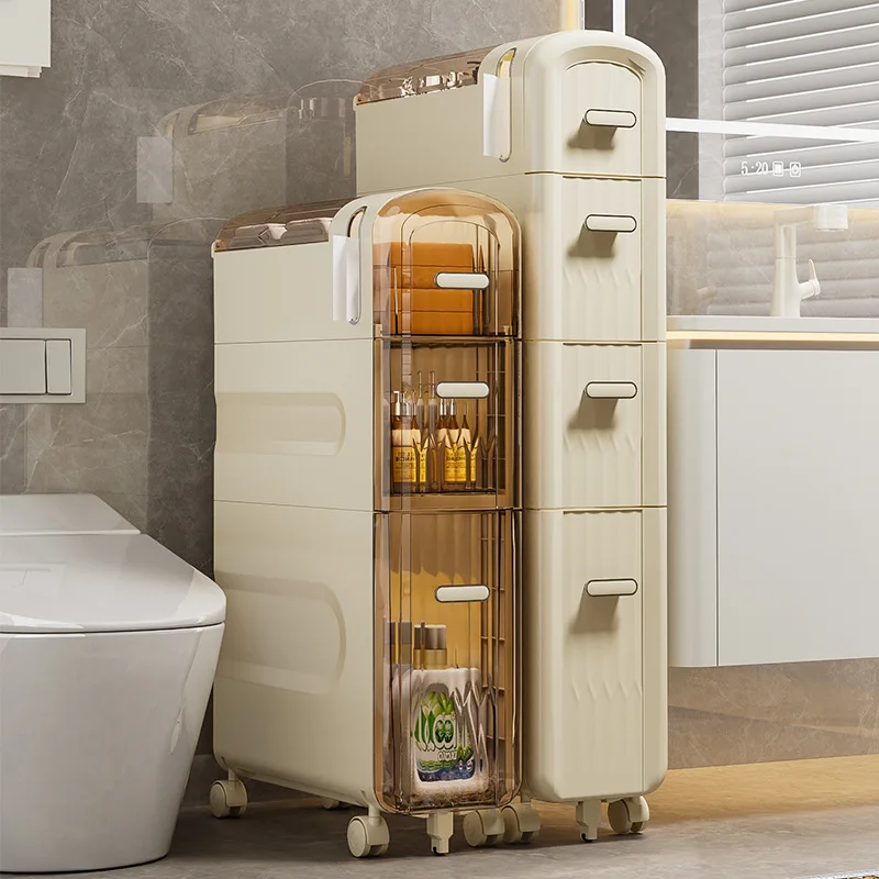 

Home Gap Storage Rack Installation Free Toilet Storage Cabinet Floor Narrow Cabinet Bathroom Organizer with Waterproof Cover