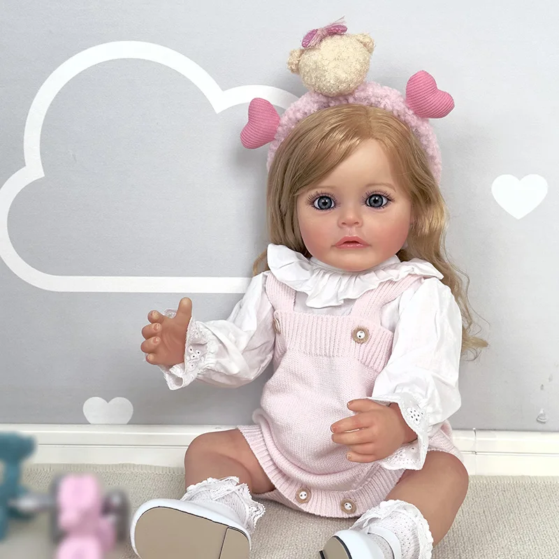 

55CM Reborn Toddler Girl Full Body Silicone Princess Sue-Sue Hand-detailed Painting Rooted Blonde Long Hair