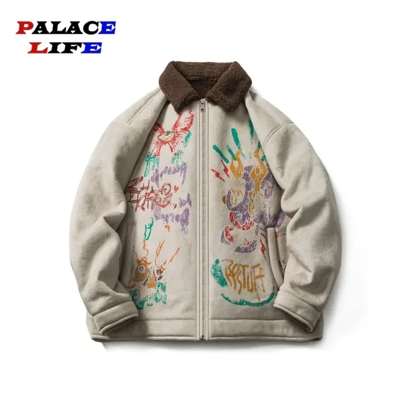 

Winter American Retro Parkas Trendy Brand Lapel Dopamine Fur Collar Suede Men Women's Puffer Jacket Baseball Uniform Ropa