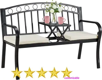 2025 2-Seat Metal Garden Bench with Table 1