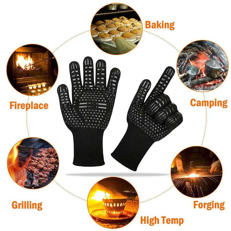 BBQ Oven Gloves 800 Degrees Fireproof Heat Resistant Gloves Silicone Oven Mitts Barbecue Heat Lnsulation Microwave