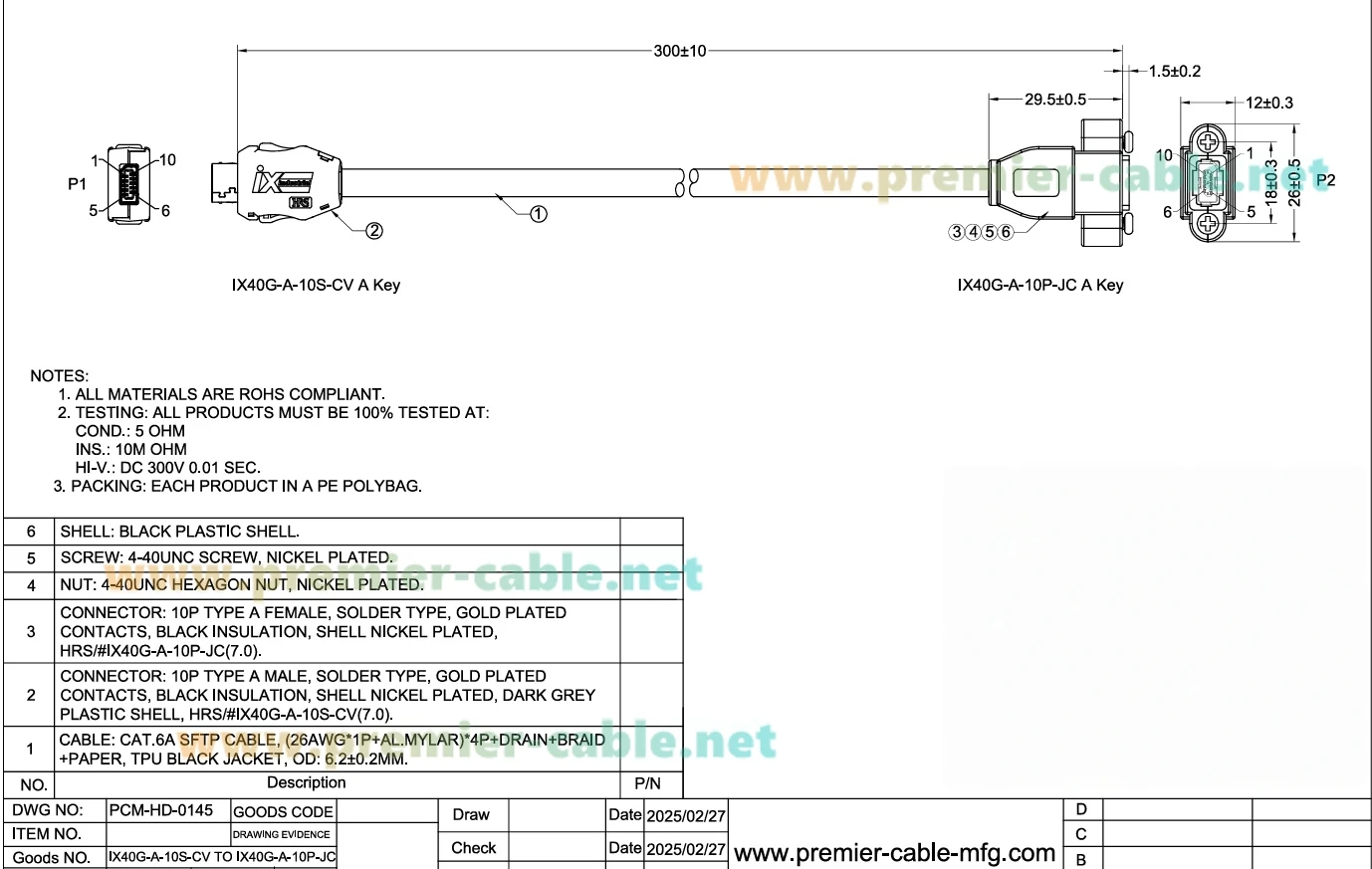 IX A Stecker auf Buchse Verlängerungskabel, IX Typ A Inline-Buchse, Schraubmontage, Cat6A Ethernet Abgeschirmtes Maschinenvision-Kabel – Detail 1