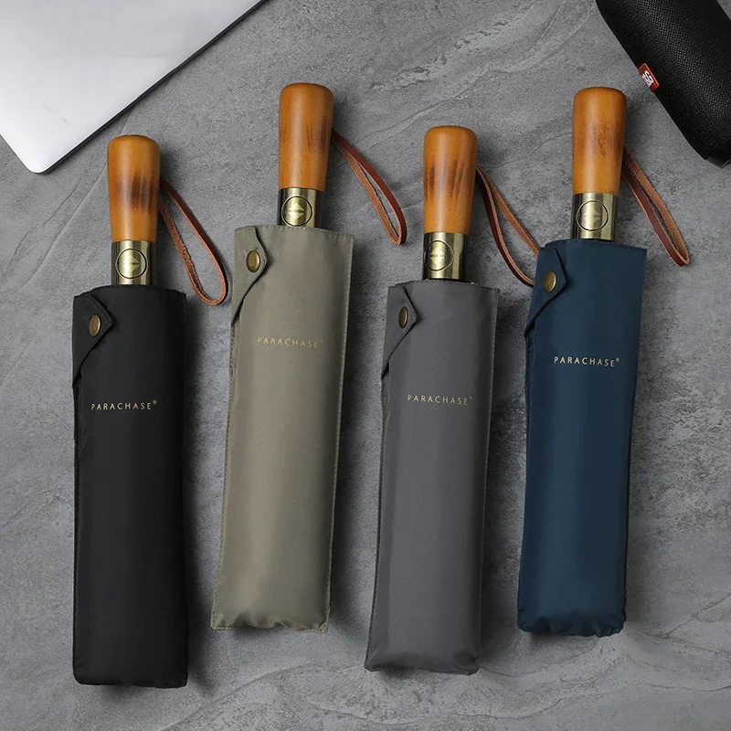 Parachase Automatic Umbrella Rain Women Men 115cm Double Layer Windproof Umbrella Wood Handle 10 Ribs Golf Umbrellas automatic umbrella windproof umbrella wind resistant umbrella