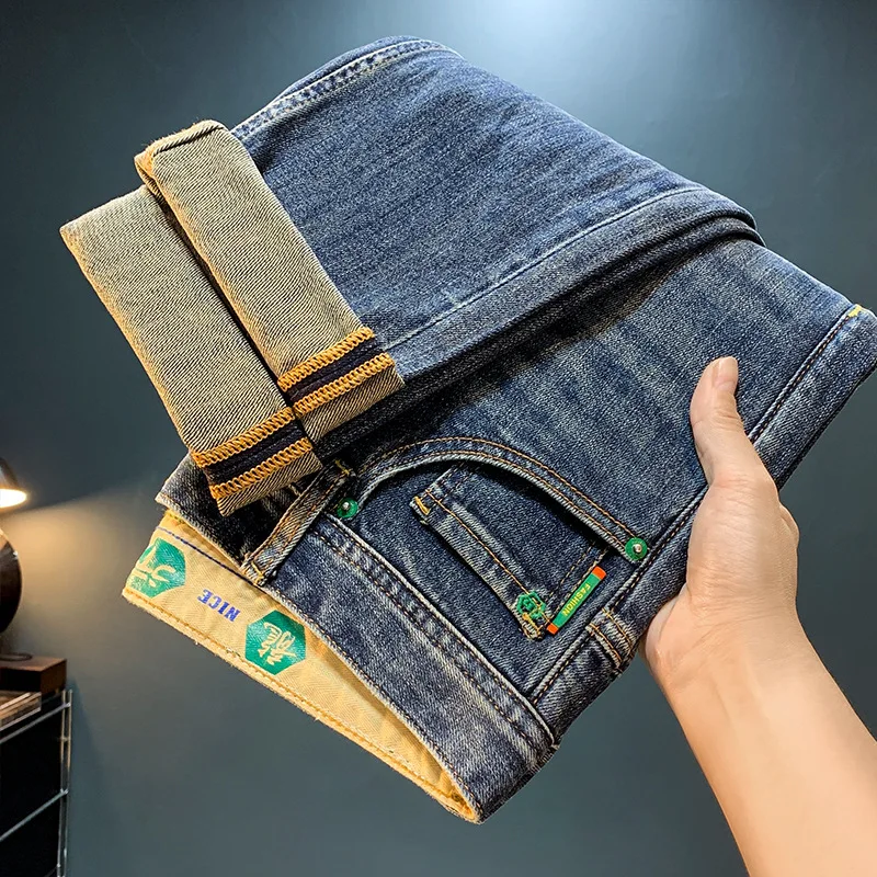 High quality fashion wash jeans for men 2024 men's new fall wear trendy printed nostalgic stretch slim denim casual pants 4