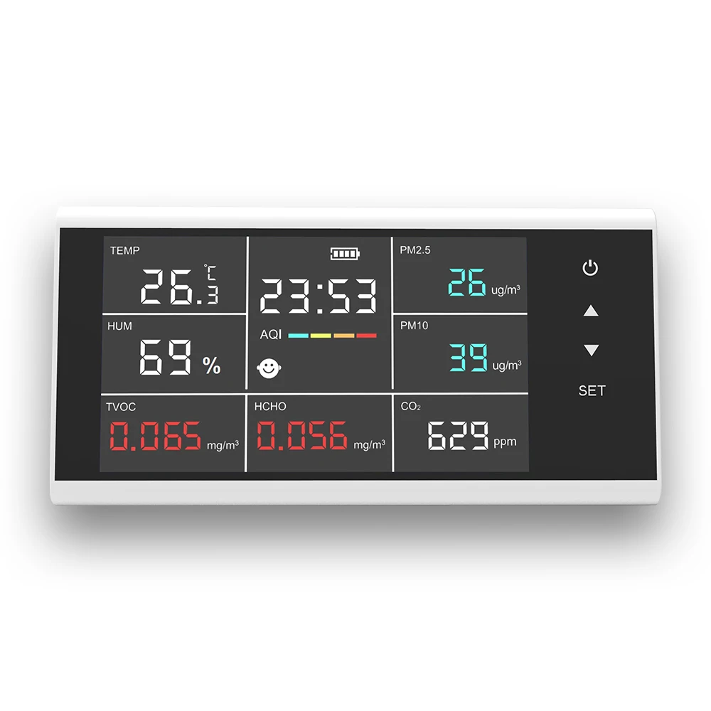 Multi-function Air Quality Monitor 9-in-1 CO2/PM2.5/PM10/HCHO/TVOC/AQI Temperature Humidity Monitor Indoor CO2 Gas Detector