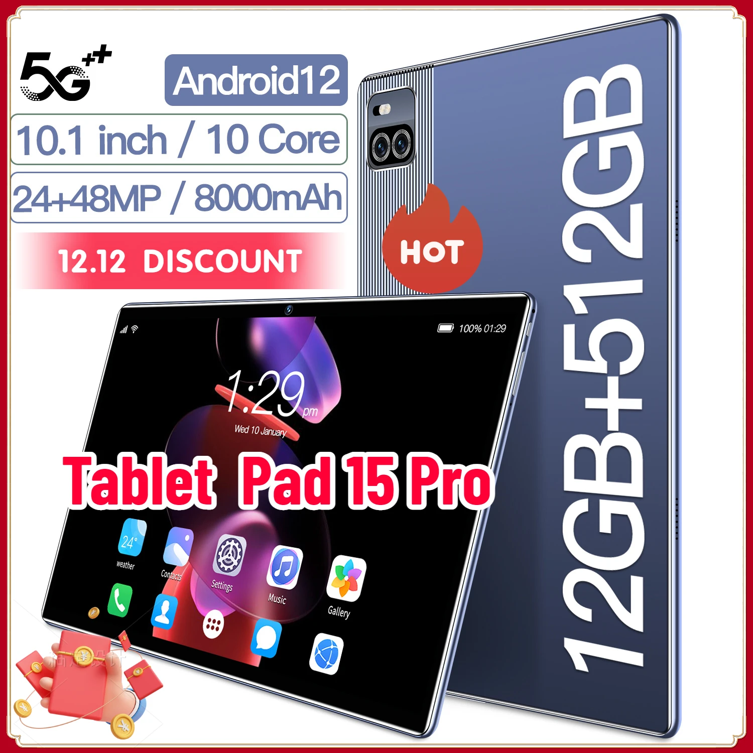 

Tablet Pad 15 Pro Android13 Global Version 12GB 512GB Snapdragon865 Tablet PC 5G Dual SIM Card WIFI HD 4K Pad 8800mAh Netbook