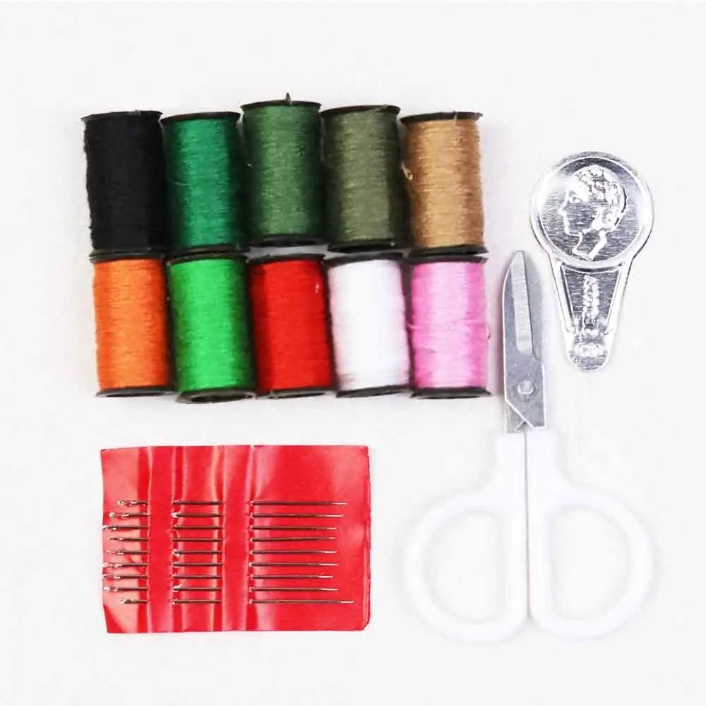1Set Portable Home Travel Sewing Kits Box Sewing Pattern Fabric Pincushion Needle Threader Threads Scissors Mini Tools