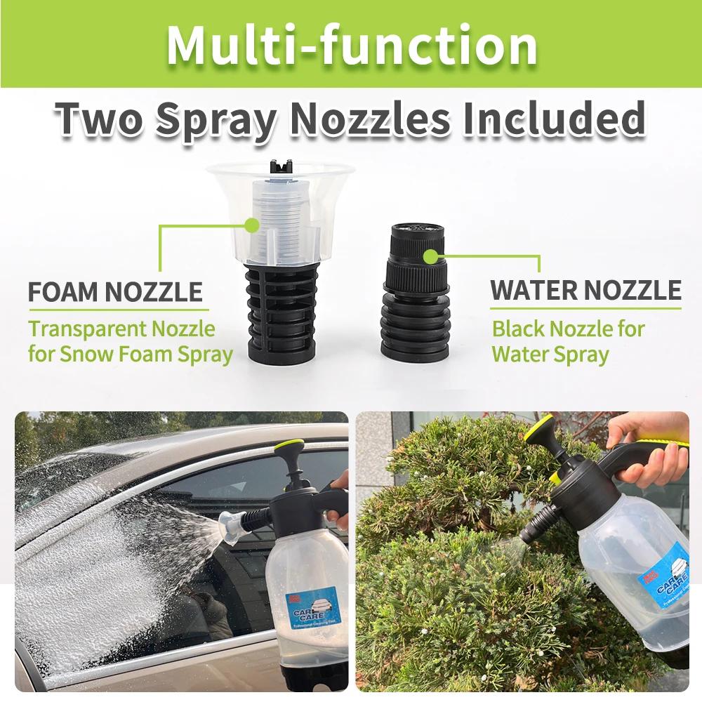 2L 핸드 펌프 폼 스프레이어 스노우 폼건 노즐 압력 완화 밸브 포함 세차 스프레이 병 창문 청소 도구