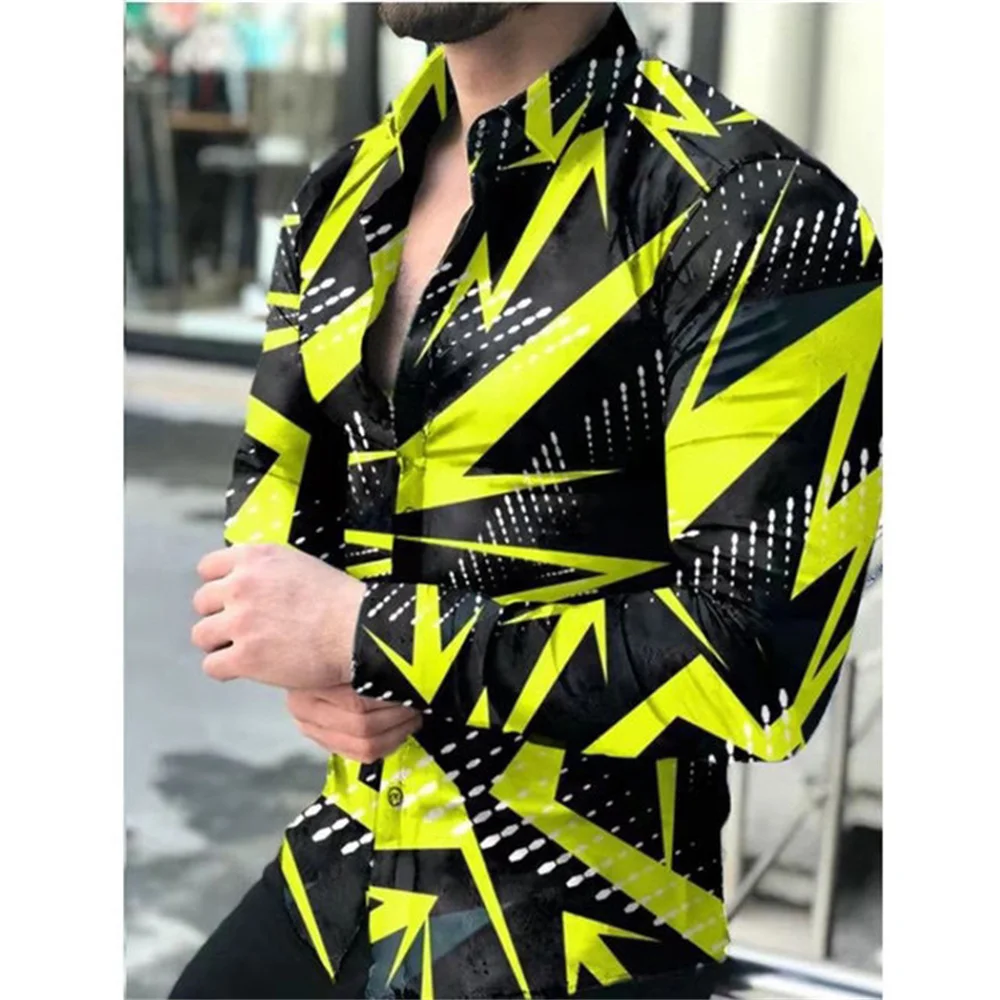 thumbnail image 1 of Camisas de primavera con estampado 3D de cuadros y flores para hombre, camisa de manga larga con solapa y botón, camisas Y2k, ropa informal ajustada a la moda, 1 of 5