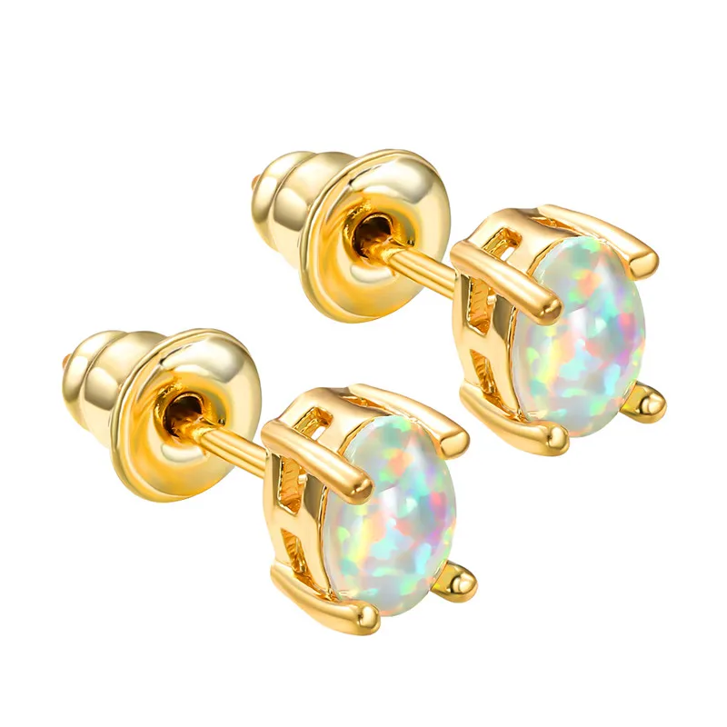 Boho Female White Blue Fire Opal Stone Earrings Fashion Yellow Gold Color Wedding Jewelry For Women