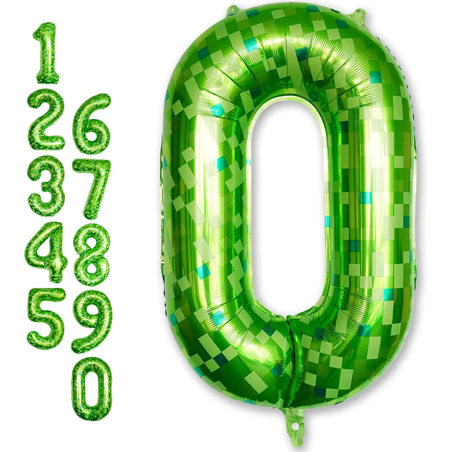 1 Stück 40 Zoll riesige grüne Pixelgrid-Miner-Themen-Digital-Aluminiumfolienballons 0-9 für Geburtstags- und Jubiläumsfeiern